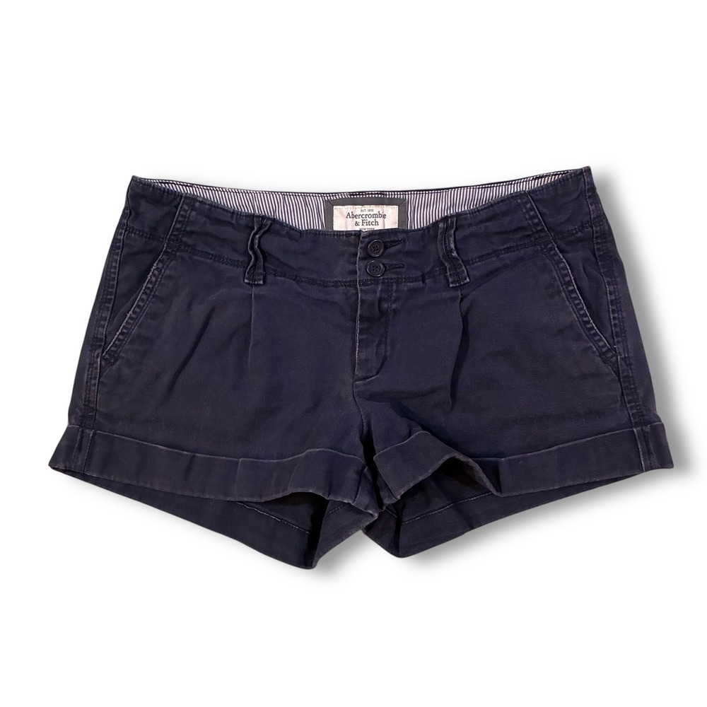 Y2K Abercrombie Fitch‎ Navy Blue Cuffed Pleated Low Rise Chino Shorts Women's 6